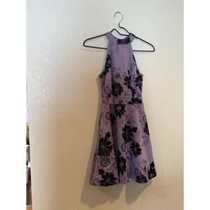 Almost Famous Floral Velvet Halter Skater Dress